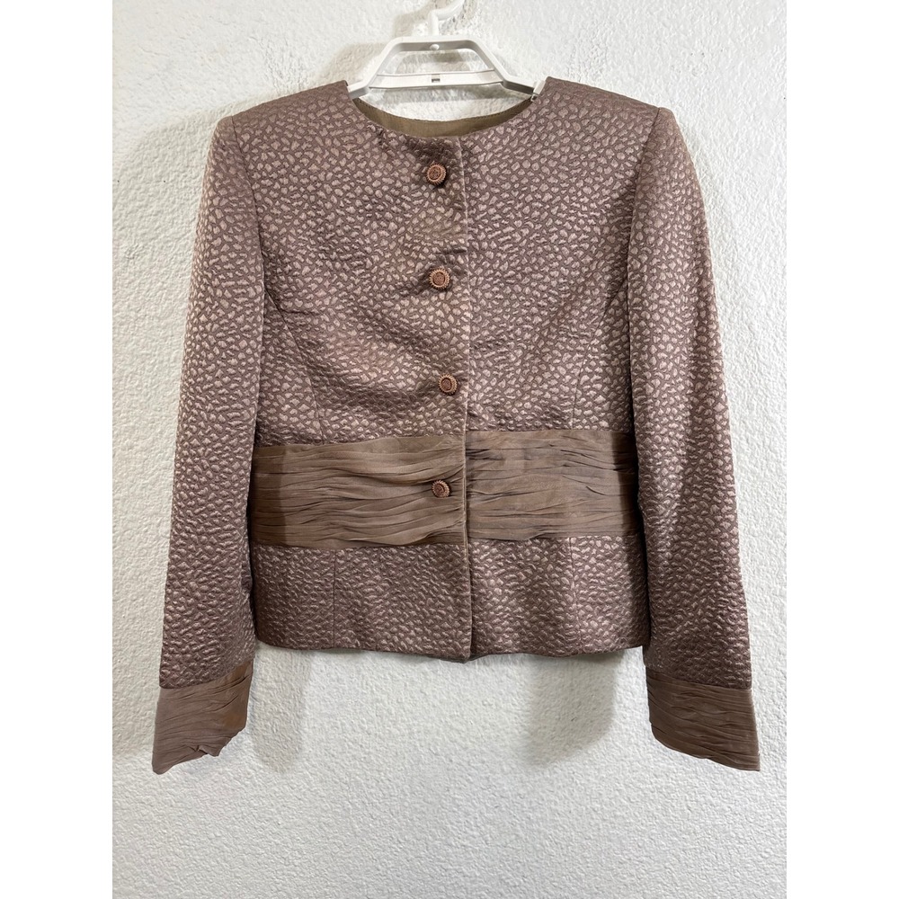 Paul Blair Women Taupe‎ Brown Jacquard Ruched Blazer Jacket Size M Vintage